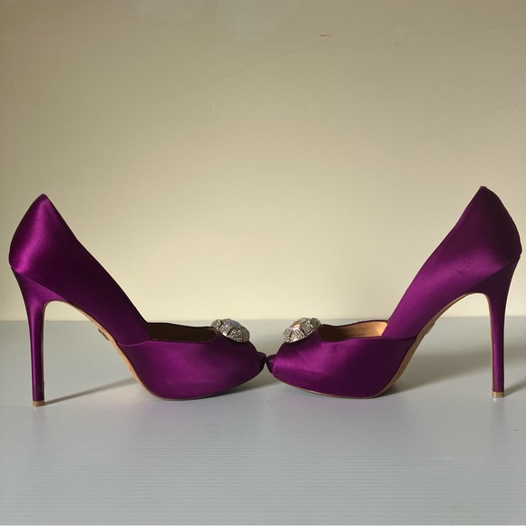 Badgley Mischka Purple Satin Jewel Embellished Peep Toe Platform Heels size 8.5 - Picture 4 of 8